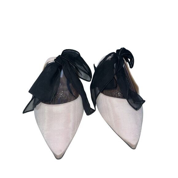TABITHA SIMMONS Pale Pink / Black Chiffon Bow Pointed Toe Flats sz 41 (US 10) - Picture 3 of 8